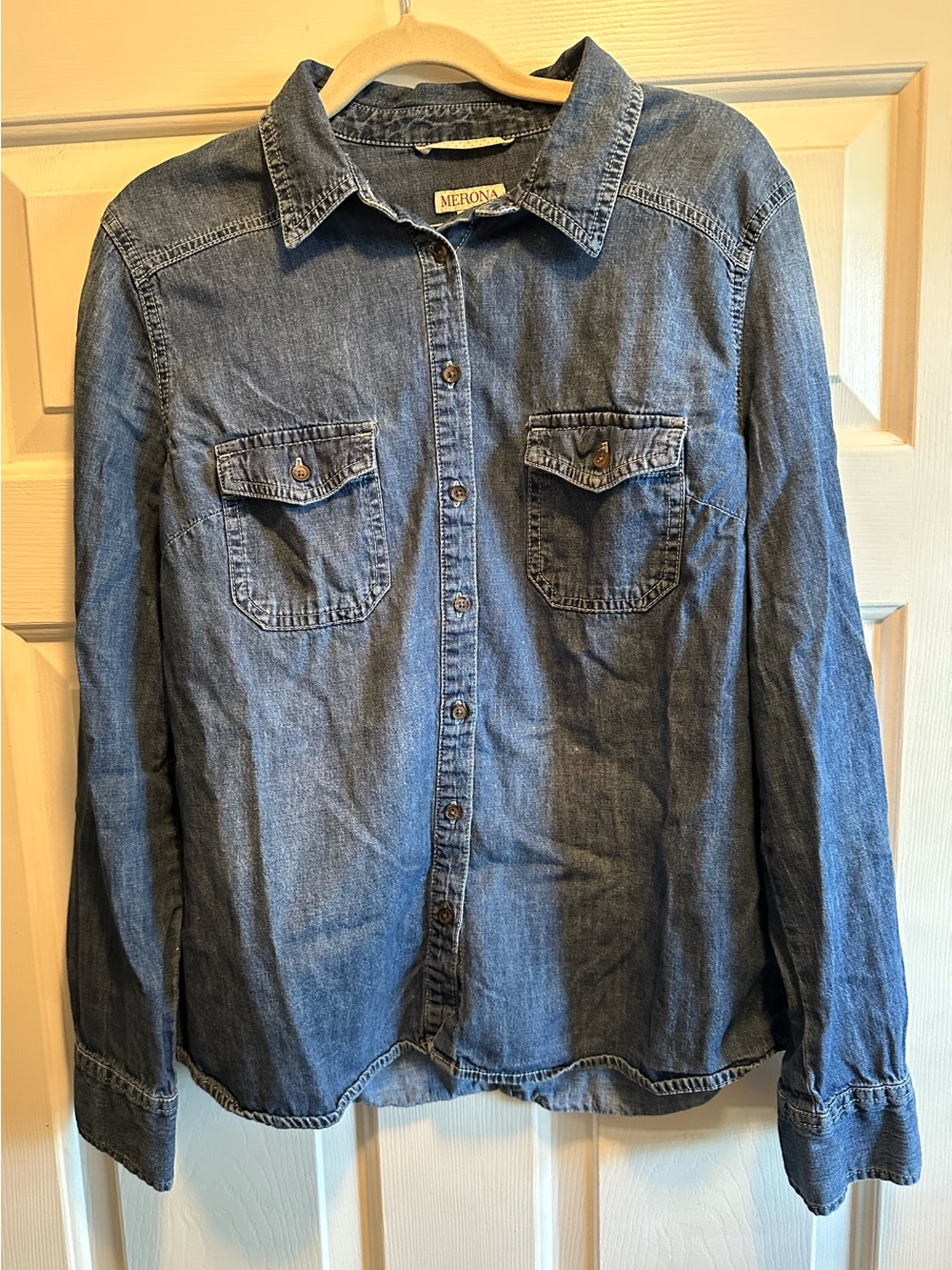 Merona Classic Denim Cotton Long Sleeve Button Down M Capsule Outdoors Western